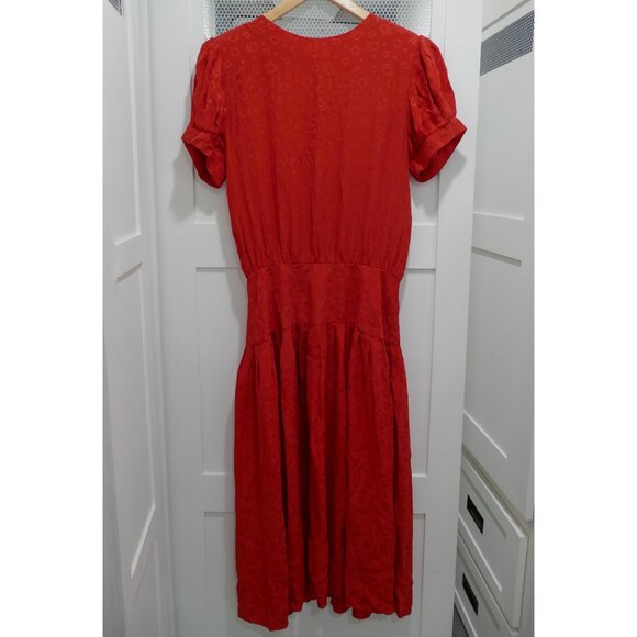 SOLD Vintage 80s Nordstrom 100% Silk Secretary Dress Geometric Print Drop Waist - Picture 2 of 6